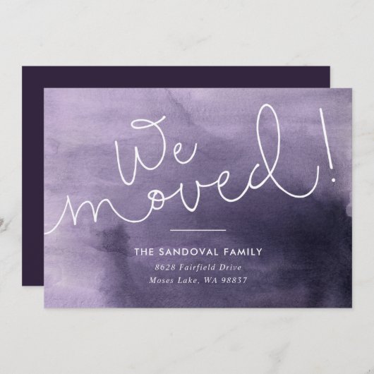 引っ越した!紫色の手書きアドレス 案内状 (正面/裏面)
