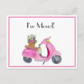 引っ越した！花付きピンク色スクーター 案内ポストカード (正面)