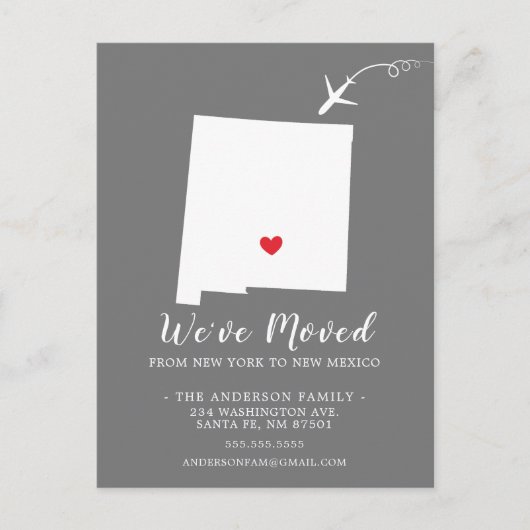 引っ越しのお知らせ州ニューメキシコポストカード ポストカード (正面)