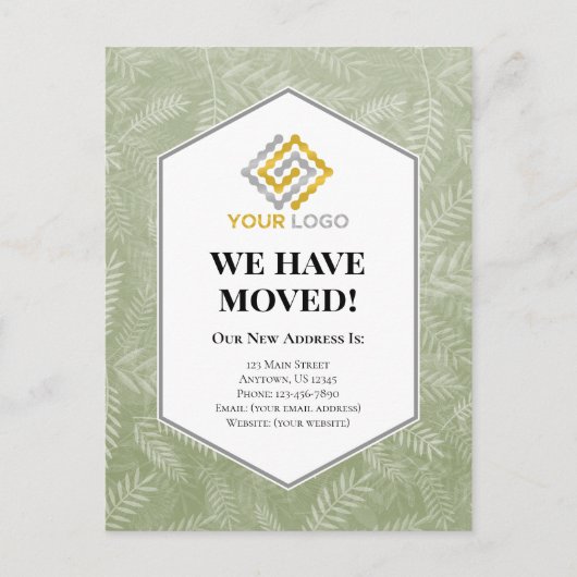 引っ越しの案内に緑のシダが出ました ポストカード (正面)