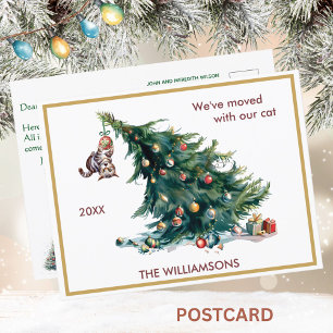 引っ越しましたおもしろいキャットツリークリスマス 案内ポストカード