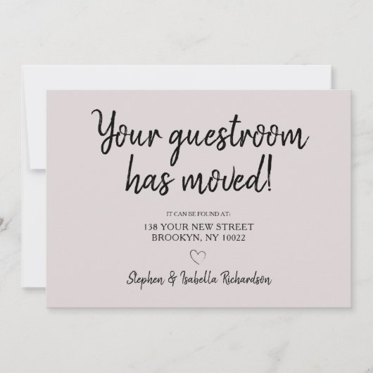 引っ越しましたおもしろいピンク黒の動きの発表 案内状 (正面)