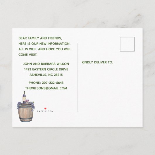 引っ越しましたおもしろいファミリー犬が引っ越しを発表 案内ポストカード (裏面)