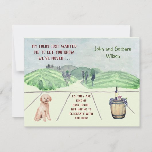引っ越しましたおもしろいファミリー犬が引っ越しを発表 案内状 (正面)