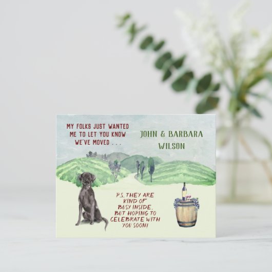 引っ越しましたおもしろいファミリー犬の予算の移動 案内状 (スタンド正面)