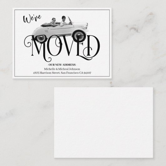 引っ越しましたおもしろいヴィンテージ車案内カード ノートカード (正面/裏面)