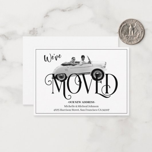 引っ越しましたおもしろいヴィンテージ車案内カード ノートカード (正面/裏面インサイチュ)