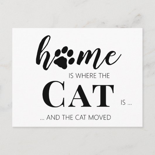 引っ越しましたおもしろい新しいアドレス猫ペット移動 ポストカード (正面)