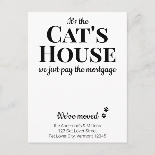 引っ越しましたおもしろい新しいアドレス猫ペット移動 案内ポストカード (正面)