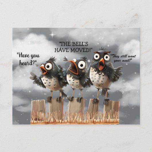 引っ越しましたおもしろい鳥のフェンスはがき ポストカード (正面)