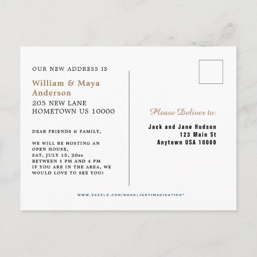 引っ越しましたお洒落コテージオンホイールオープンハウス インビテーションポストカード (裏面)