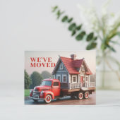 引っ越しましたお洒落コテージ&レッドトラック インビテーションポストカード (スタンド正面)