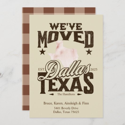 引っ越しましたからダラスへのテキサス州発表 招待状 (正面/裏面)