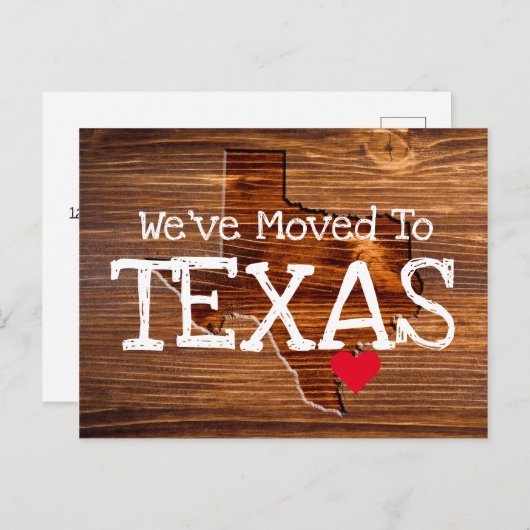 引っ越しましたからテキサス州ウッドカット赤いハート ポストカード (正面/裏面)
