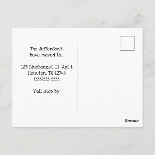引っ越しましたからテキサス州ウッドカット赤いハート ポストカード (裏面)