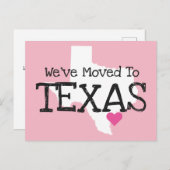 引っ越しましたからテキサス州ピンクハート ポストカード (正面/裏面)