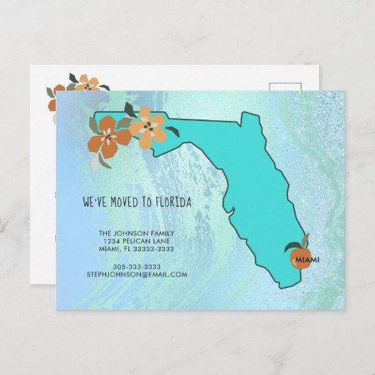 引っ越しましたからフロリダの新しい住所 案内ポストカード (正面/裏面)
