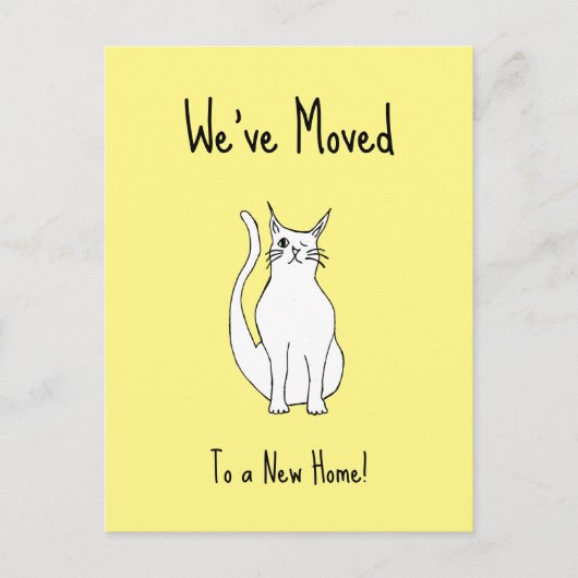 引っ越しましたかわいいウィンキングキャットニューホームイエロー 案内ポストカード (正面)