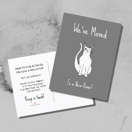 引っ越しましたかわいいウィンキングキャットニューホームグレー 案内ポストカード