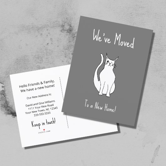 引っ越しましたかわいいウィンキングキャットニューホームグレー 案内ポストカード
