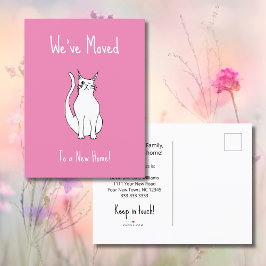引っ越しましたかわいいウィンキングキャットピンクニューホーム 案内ポストカード
