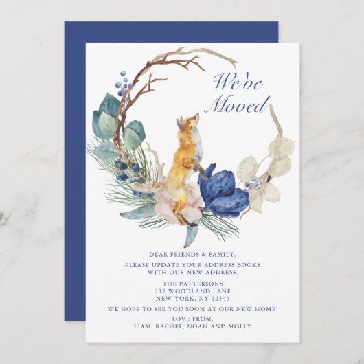 引っ越しましたかわいいウッドランドキツネ水彩フローラ (正面/裏面)