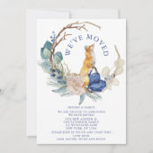 引っ越しましたかわいいウッドランドキツネ水彩フローラ 案内状 (正面)