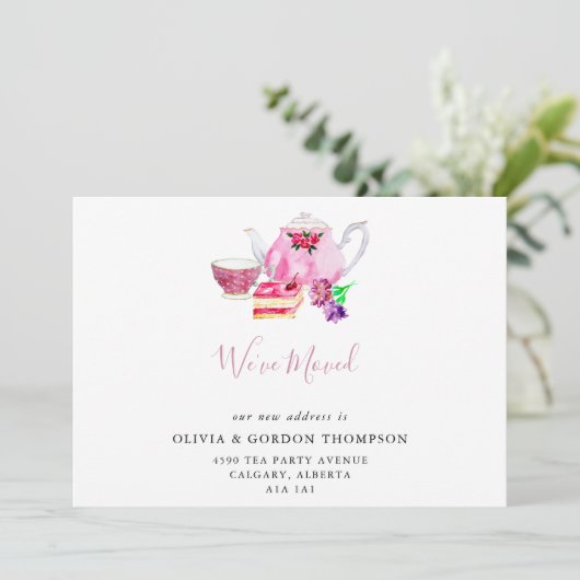 引っ越しましたかわいい水の色ティーセットシンプルシック 案内状 (スタンド正面)