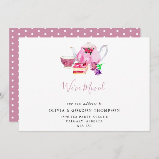 引っ越しましたかわいい水の色ティーセットシンプルシック 案内状 (正面/裏面)