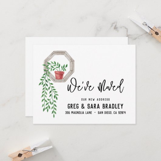 引っ越しましたかわいい水彩植物新しいアドレスカード カード (正面/裏面インサイチュ)