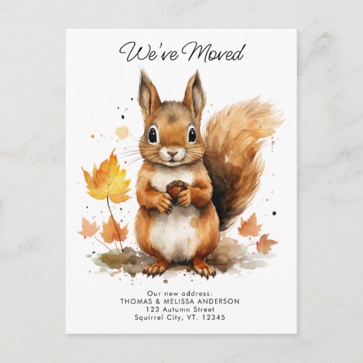 引っ越しましたかわいい秋リス新しいアドレス移動 案内ポストカード (正面)
