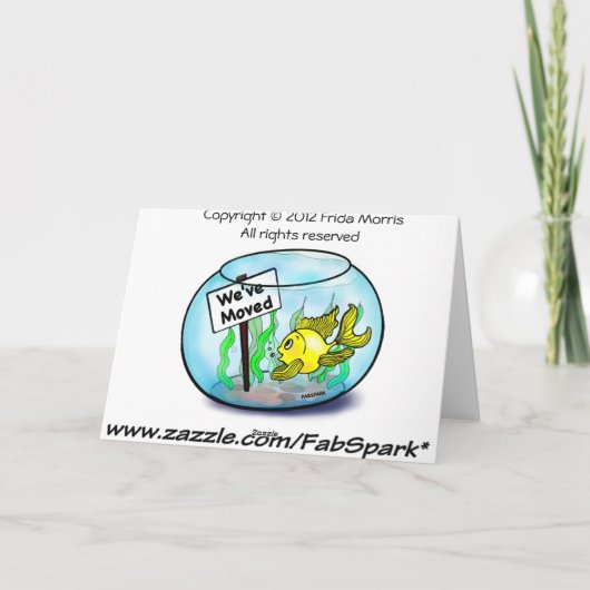 引っ越しましたのおもしろいでかわいい金魚の魚飼育用の水槽の漫画 案内状 (裏面)