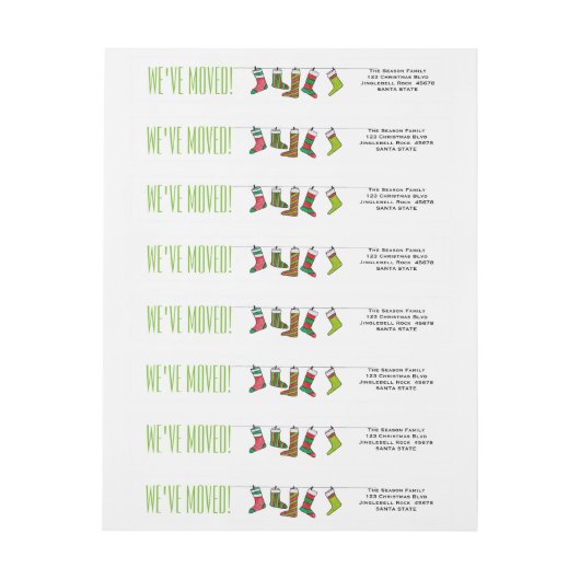 引っ越しましたのクリスマスのストッキングのクリスマスのラベル ラップアラウンドラベル (シート)
