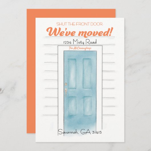 引っ越しましたのトロピカルシャットドアアナウンスカード 招待状 (正面/裏面)