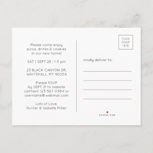 引っ越しましたの引っ越し祝いパーティーの招待状の新しい住所 案内ポストカード (裏面)
