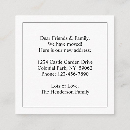 引っ越しましたの挿入物のモダンなイオンのコラムの新しい住所 エンクロージャーカード (裏面)