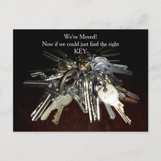 引っ越しましたの新しいアドレスのおもしろい鍵 ポストカード (正面)