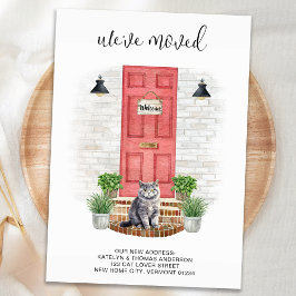 引っ越しましたの新しいアドレスのフロントレッドドア猫の移動 案内ポストカード