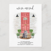 引っ越しましたの新しいアドレスのフロントレッドドア猫の移動 案内ポストカード (正面)