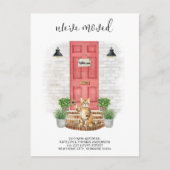 引っ越しましたの新しいアドレスのフロントレッドドア猫の移動 案内ポストカード (正面)