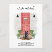 引っ越しましたの新しいアドレスのフロントレッドドア猫の移動 案内ポストカード (正面)