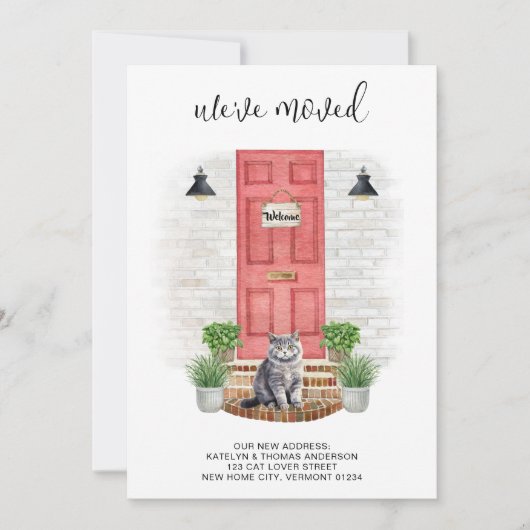 引っ越しましたの新しいアドレスのフロントレッドドア猫の移動 案内状 (正面)