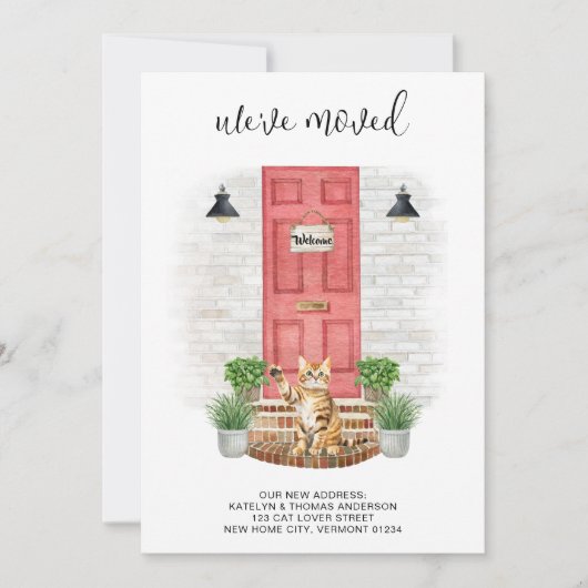 引っ越しましたの新しいアドレスのフロントレッドドア猫の移動 案内状 (正面)