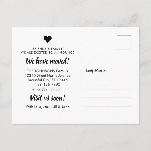 引っ越しましたの新しいアドレスの変更の写真の移動 案内ポストカード (裏面)