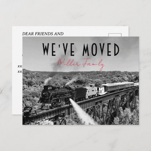 引っ越しましたの新しいアドレスの移動アナウンスB&W ポストカード (正面/裏面)