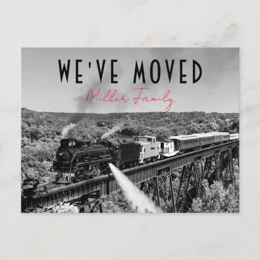 引っ越しましたの新しいアドレスの移動アナウンスB&W ポストカード (正面)