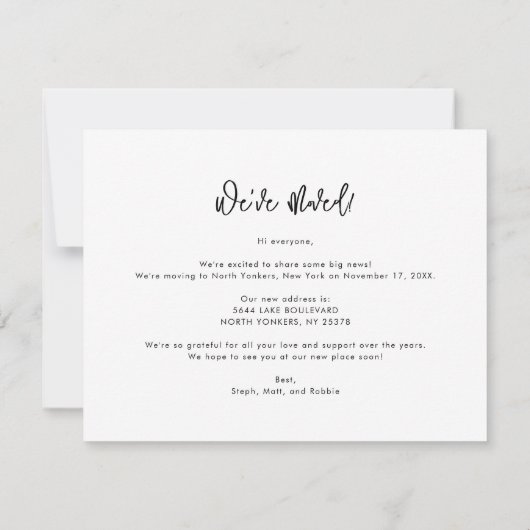 引っ越しましたの新しいアドレスの移動告知 ノートカード (裏面)