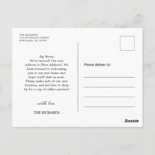 引っ越しましたの新しいアドレス写真の移動告知 ポストカード (裏面)