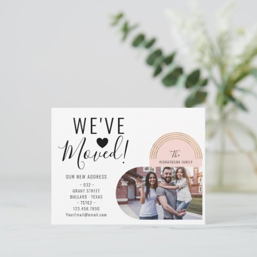 引っ越しましたの新しいアドレス写真ハート移動 案内ポストカード (スタンド正面)