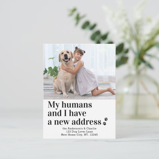 引っ越しましたの新しいアドレス犬のペットの写真の移動 案内ポストカード (スタンド正面)